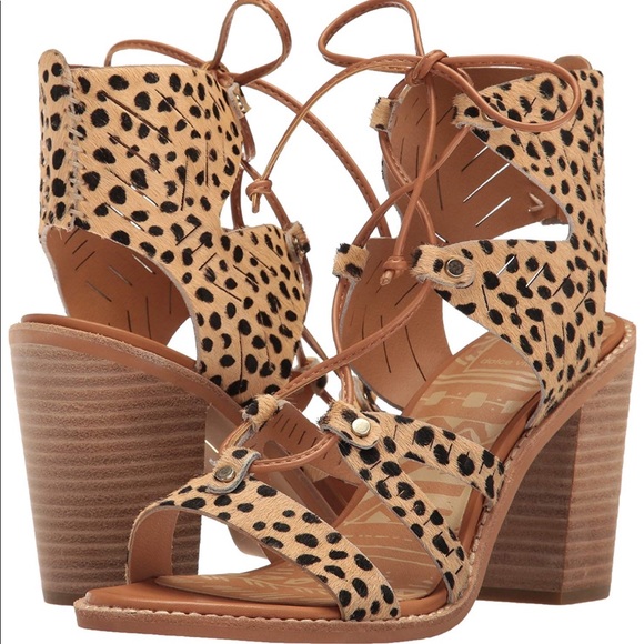 Dolce Vita "Luci" Leopard Calf Hair Laceup Sandal - Picture 2 of 4